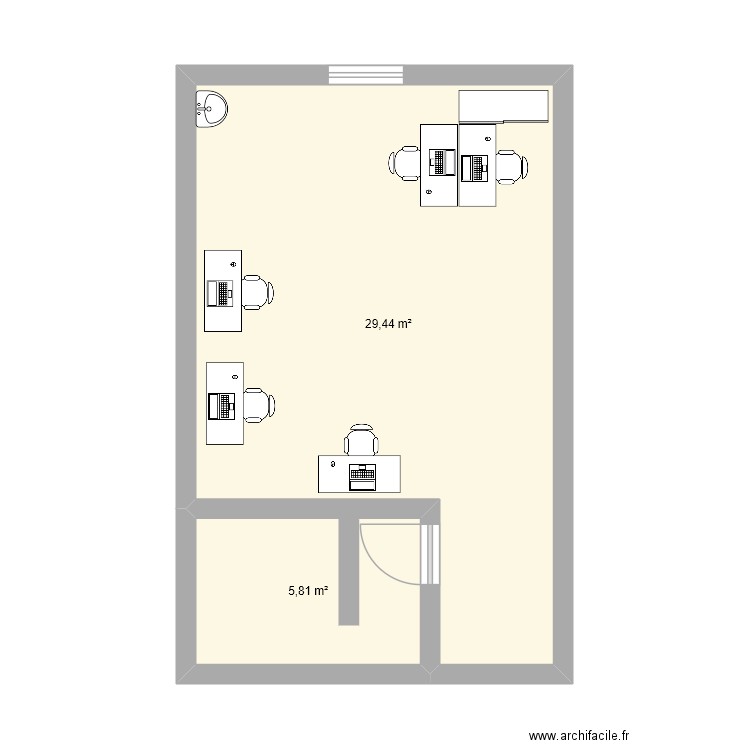 salle F05. Plan de 2 pièces et 35 m2