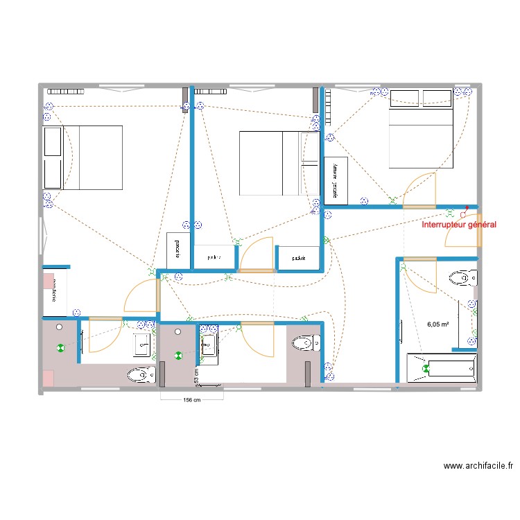 PLAN ELEC CHAMBRES GAUCHE 2. Plan de 5 pièces et 76 m2