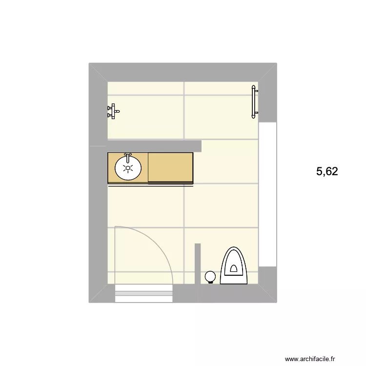 salle de bain. Plan de 1  et 6 m²