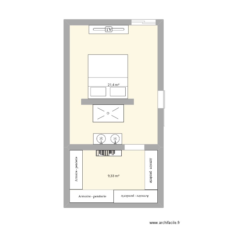 Chambre2. Plan de 2 pièces et 31 m2