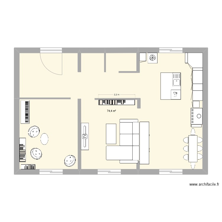 Reflexion RDC. Plan de 1 pièce et 74 m2