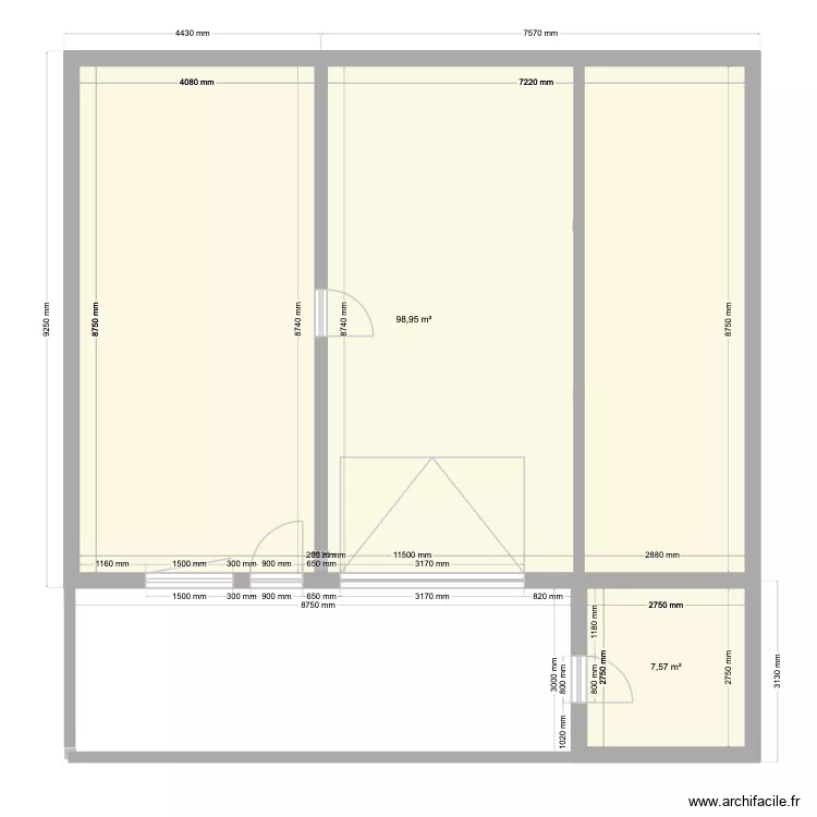 sous sol maison. Plan de 2  et 107 m²