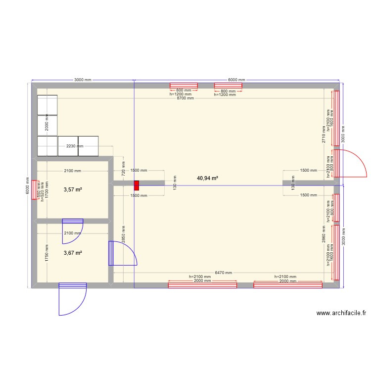 Barn 54 Шаховская. Plan de 3 pièces et 48 m2