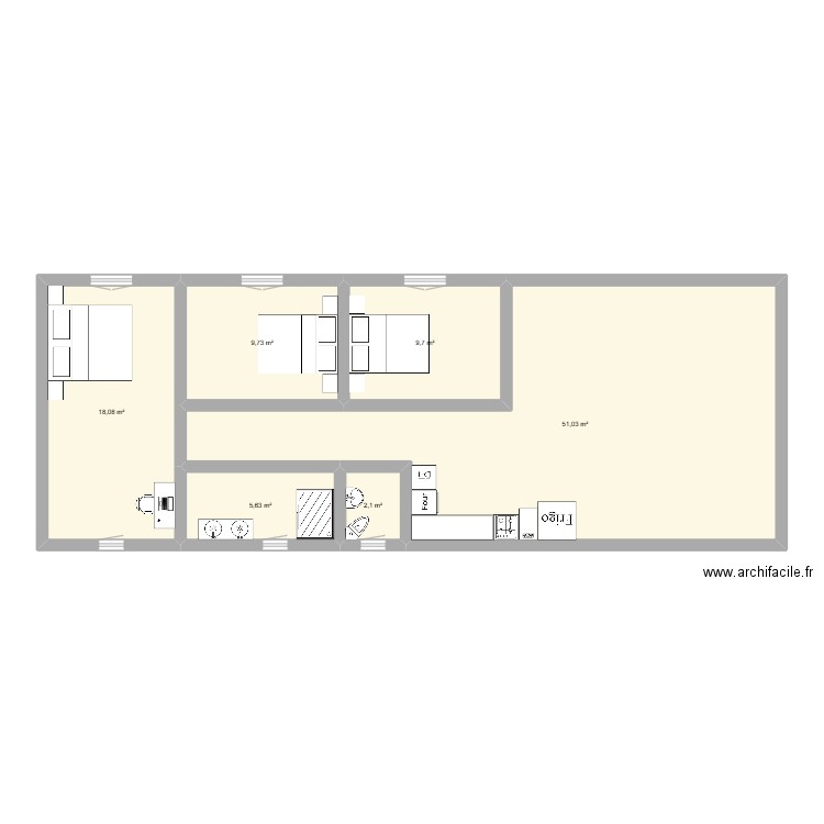 2+1/2. Plan de 6 pièces et 96 m2