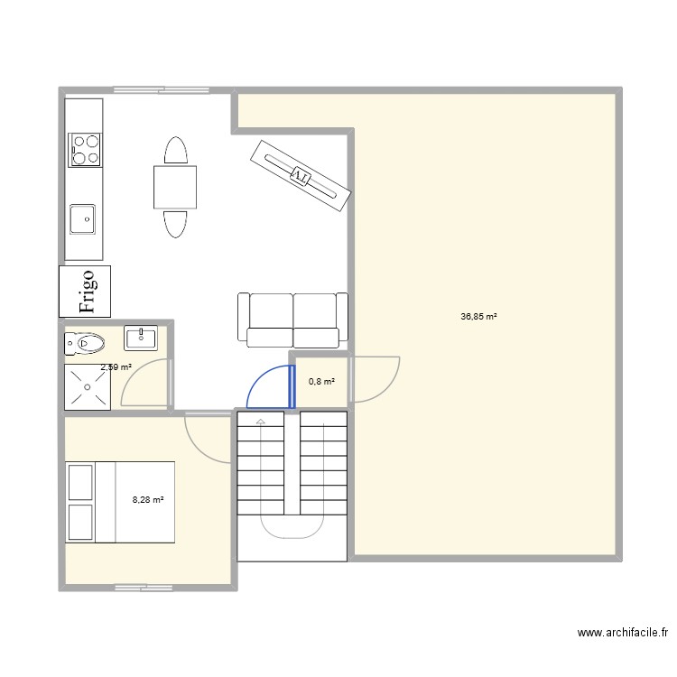 52A Bayeux modifié. Plan de 4 pièces et 49 m2
