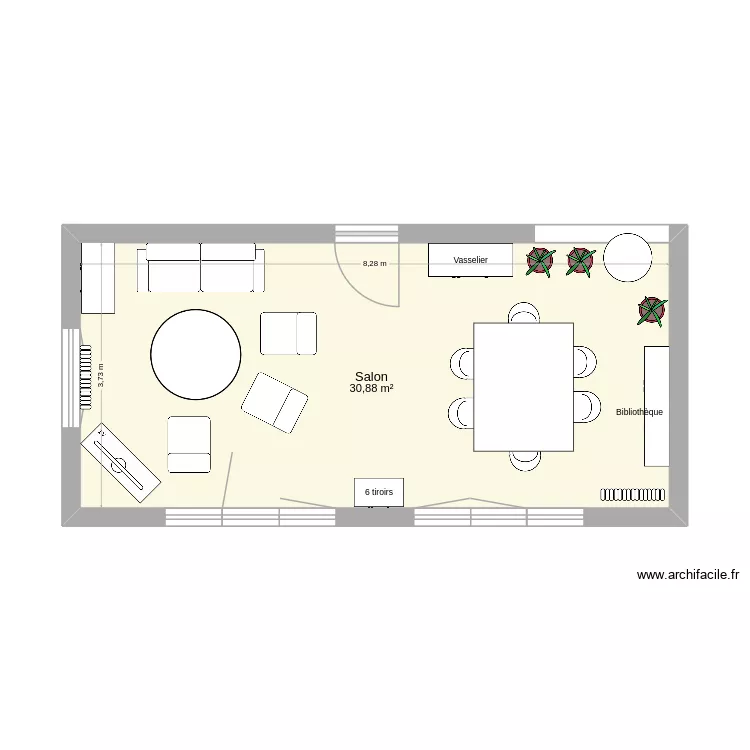 Séjour (salon au nord, table 6 places). Plan de 1 et 31 m² Séjour (salon au nord, table 6 places). Plan de 1 et 31 m²