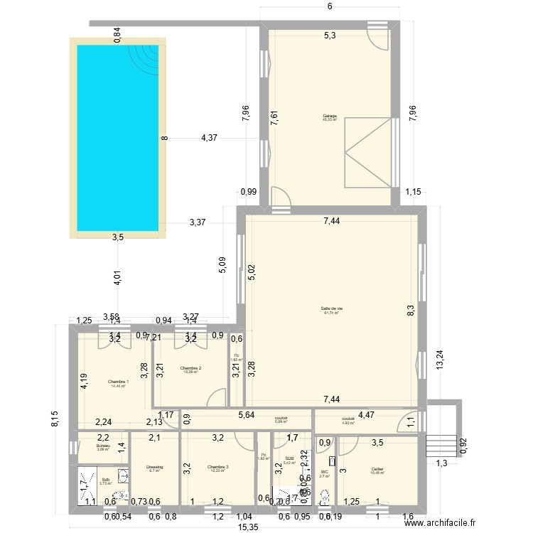 béa18. Plan de 15 pièces et 183 m2