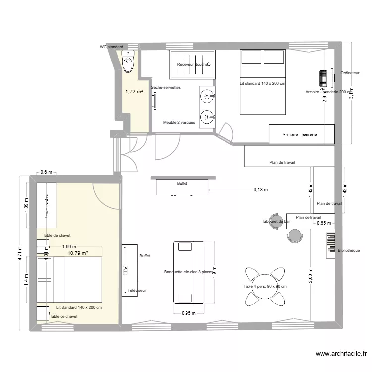 Gilbert Appartement Paris. Plan de 2  et 13 m²