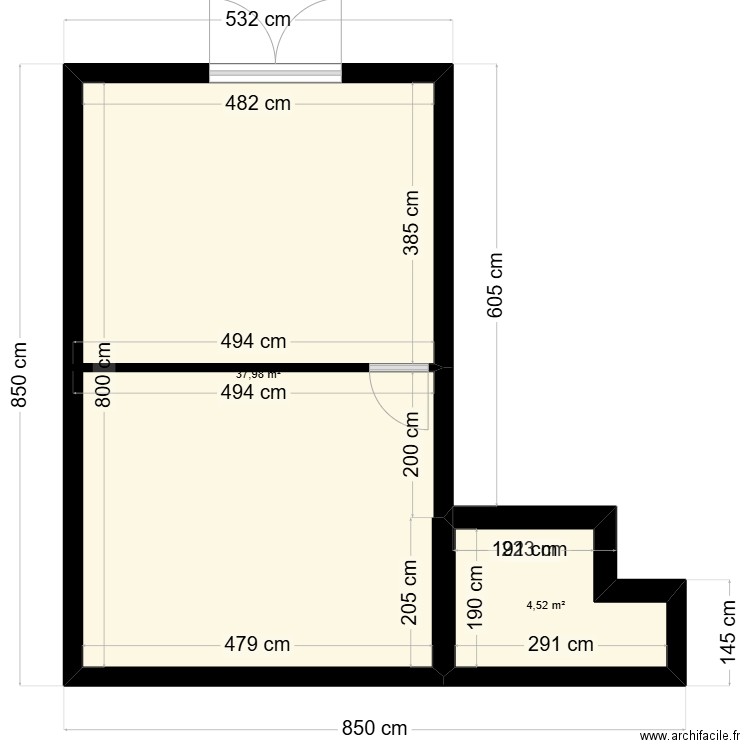 T2 rtuyetrtiuoi. Plan de 2 pièces et 43 m2