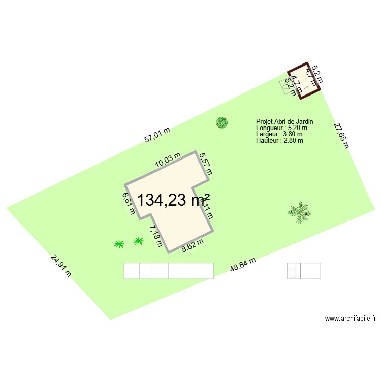 Plan de masse coté. Plan de 2 pièces et 150 m2