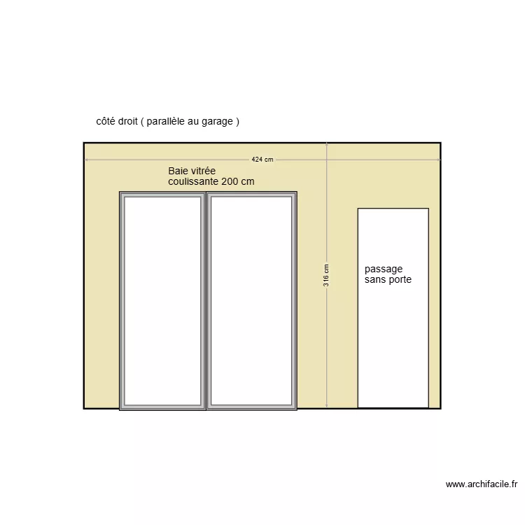vue c&ocirc;t&eacute; droit ( parall&egrave;le au garage ) agrandissement mairie. Plan de 
