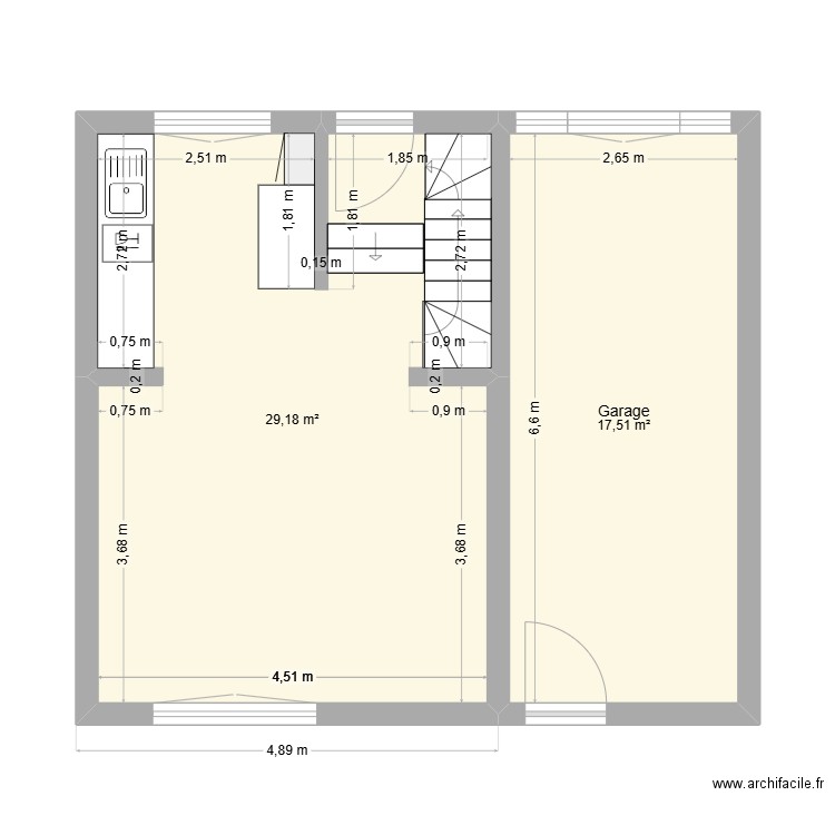 Concarneau RdC Projet. Plan de 2 pièces et 47 m2