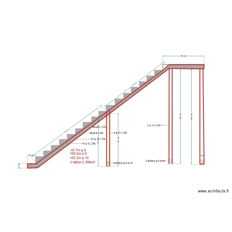 escaier droit. Plan de 9 pièces et 1 m2
