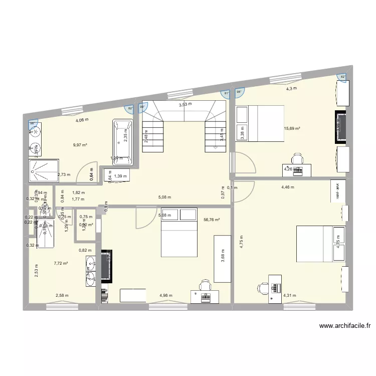 DH - 2eme etage 17/05/26. Plan de 7  et 92 m²