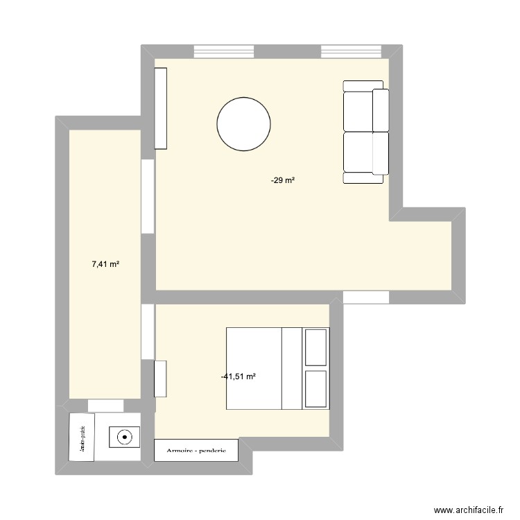 Appart. Plan de 3 pièces et 39 m2