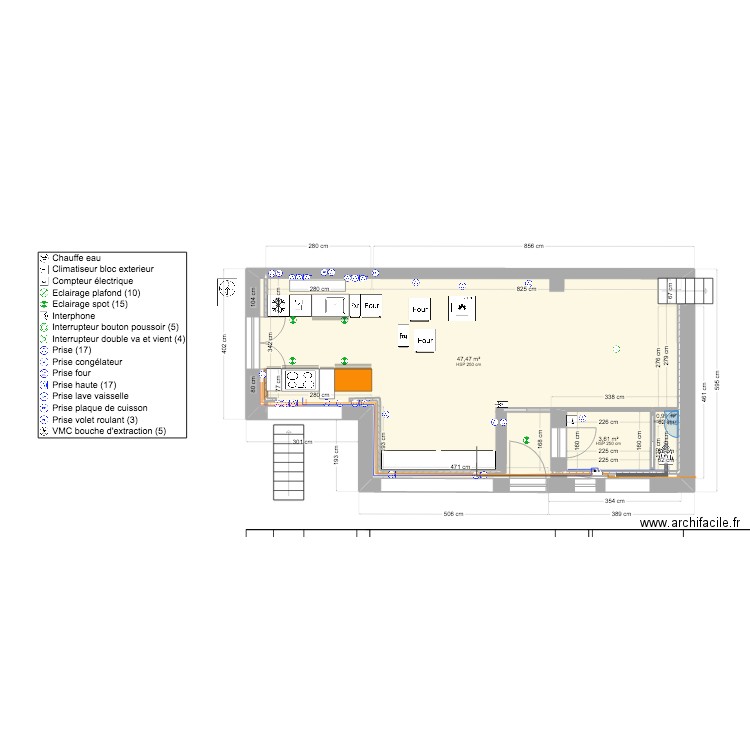 Cuisine sachenkutchen. Plan de 12 pièces et 83 m2