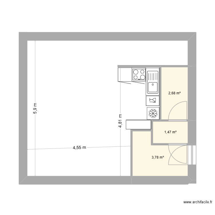 anais. Plan de 3 pièces et 8 m2