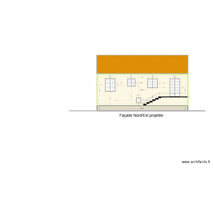 Plan de façade et toiture démo. Plan de 2 pièces et 53 m2