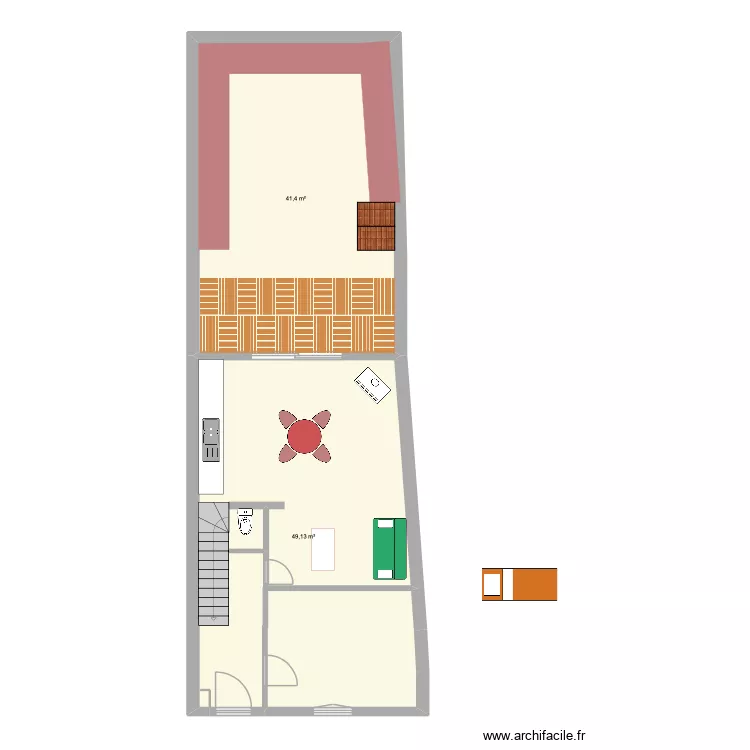 Valmy RDC chiotte sous escalier. Plan de 2 pièces et 91 m²