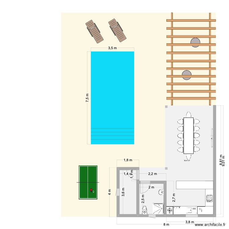 Extérieur. Plan de 2 pièces et 10 m2