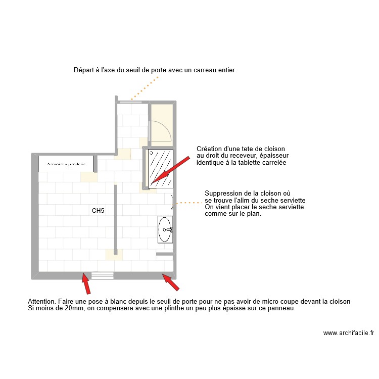 CH5 Calepinage V2. Plan de 2 pièces et 23 m2