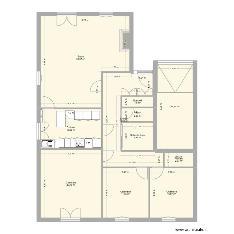 louis blériot. Plan de 11 pièces et 132 m2