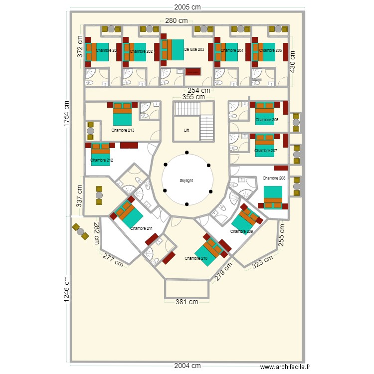 amenagement etage rumonge v3. Plan de 35 pièces et 499 m2