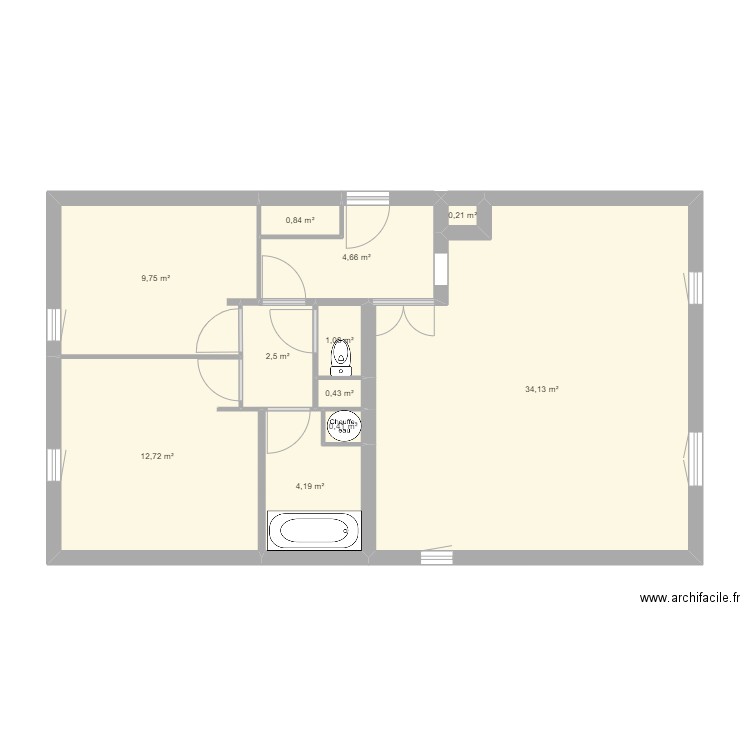 La Vache 2. Plan de 11 pièces et 71 m2