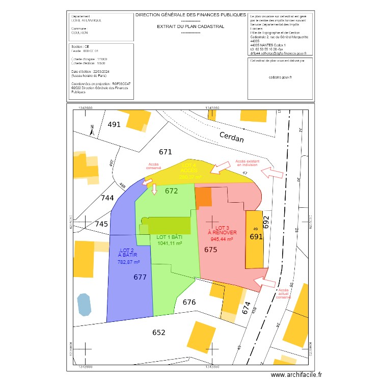 Coueron 3 parcelles sur plan cadastre V2. Plan de 0 pièce et 0 m2