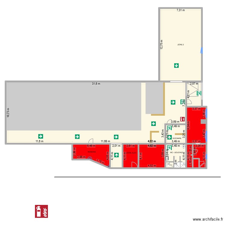 Bureau ext. Plan de 14 pièces et 545 m2
