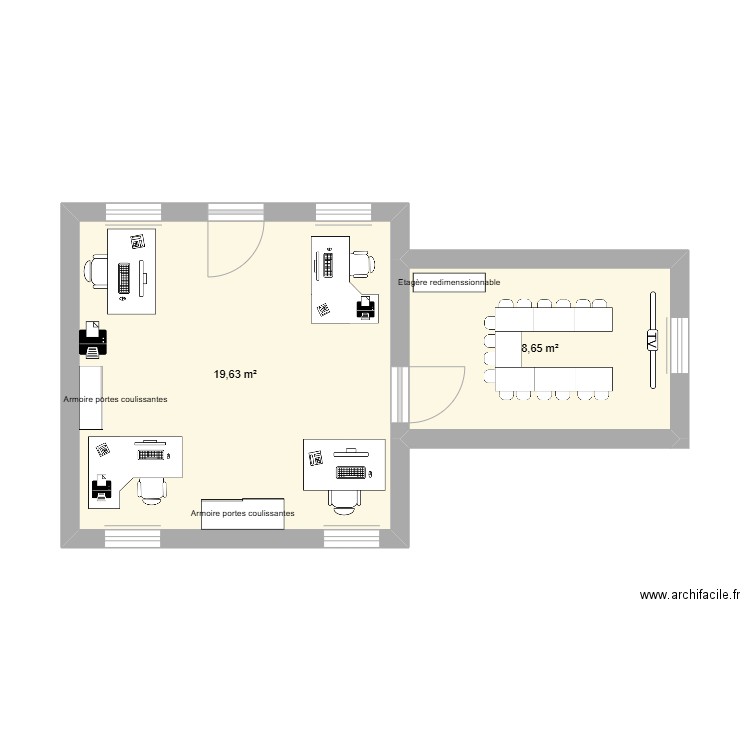 bureau. Plan de 2 pièces et 28 m2