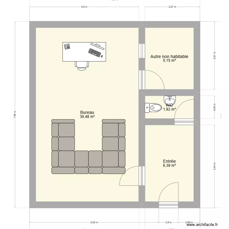 Studio V1.2. Plan de 4 Pièces et 44 m²