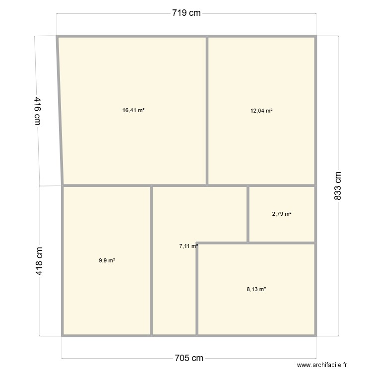 plan cul. Plan de 6 pièces et 56 m2