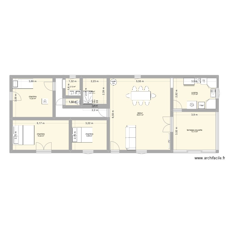 290. Plan de 9 pièces et 106 m2