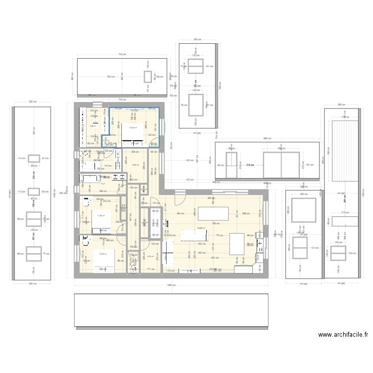 Plan2. Plan de 14 pièces et 142 m2