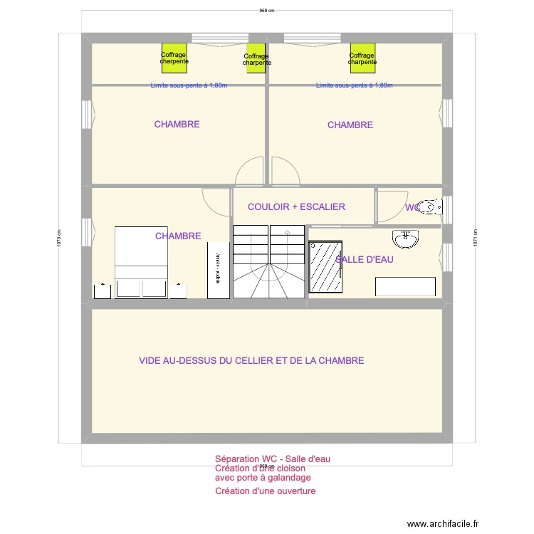 Etage 1 bis. Plan de 6 pièces et 90 m2