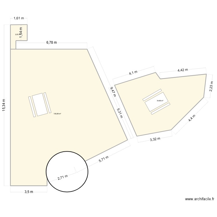coin calme J.MOULIN. Plan de 3 pièces et 146 m2