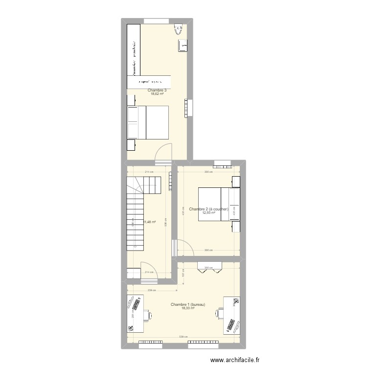 1er étage. Plan de 4 pièces et 61 m2