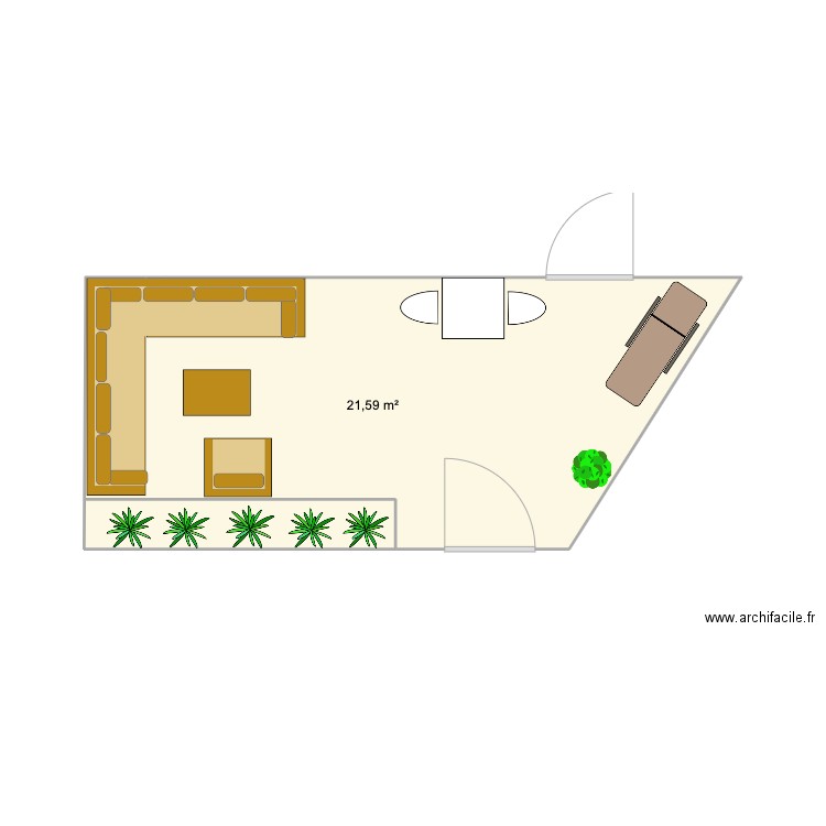 Terrasse exemple sans clim . Plan de 1 pièce et 22 m2