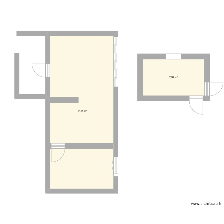 plan du bas. Plan de 2 pièces et 40 m2