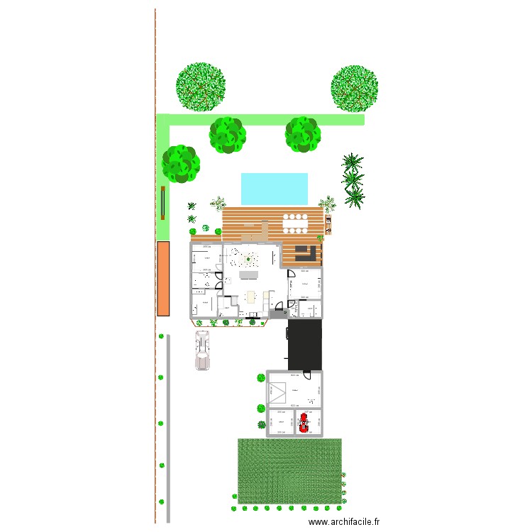 Maison projet piscine. Plan de 9 pièces et 93 m2