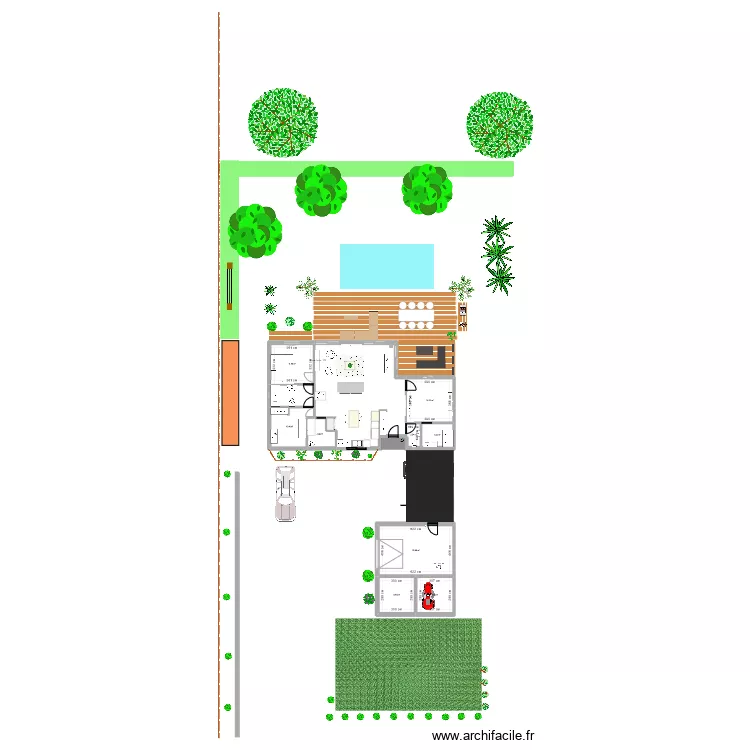Maison projet piscine. Plan de 