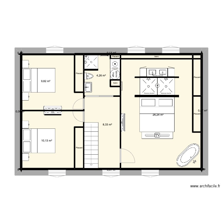 festigny 1 étage . Plan de 20 pièces et 64 m2