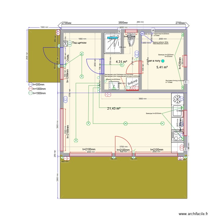 Баня Шарапово эл. Plan de 5 pièces et 45 m2