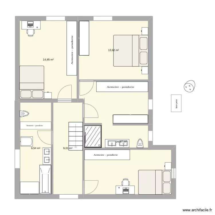 Etage v2. Plan de 5 Pièces et 74 m² Etage v2. Plan de 5 Pièces et 74 m²