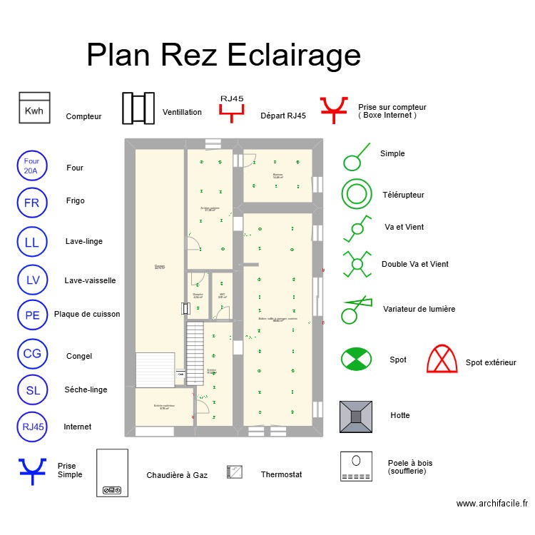 Rez aménagement. Plan de 8 pièces et 171 m2