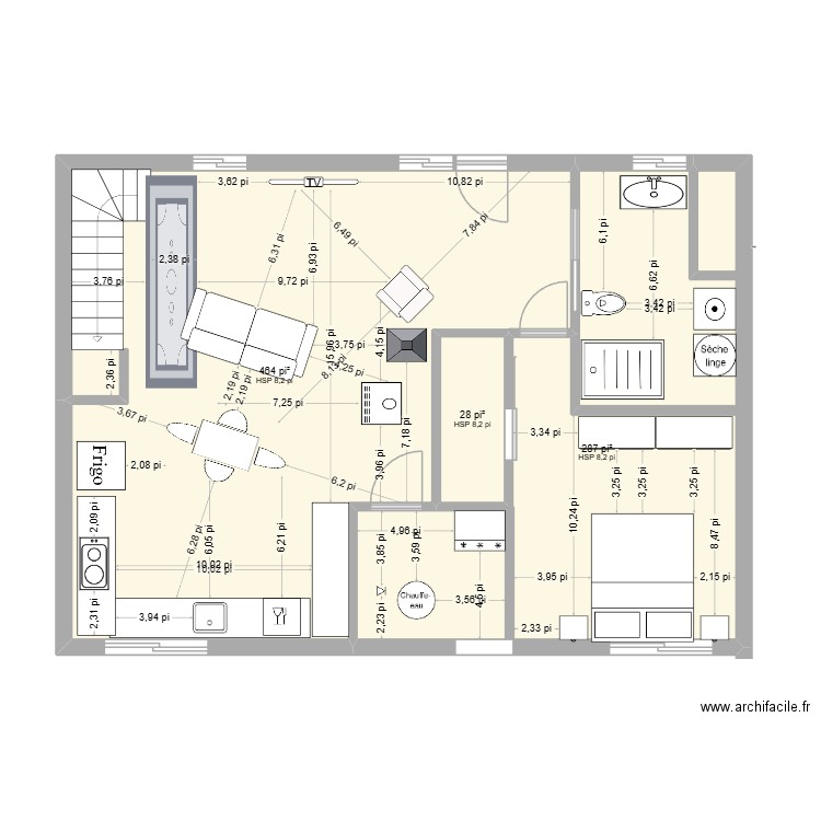 Maison Héroux sous-sol2. Plan de 3 pièces et 72 m2