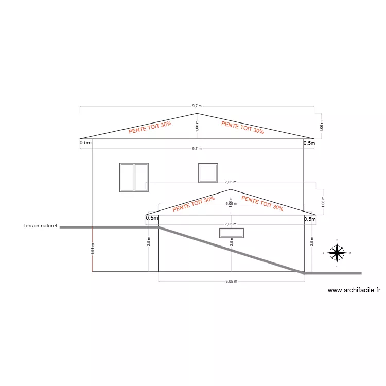 FACADE coté OUEST. Plan de FACADE coté OUEST. Plan de