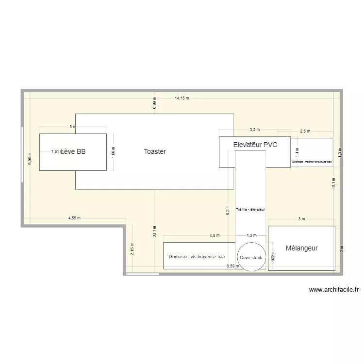 projet toaster. Plan de 1  et 105 m²
