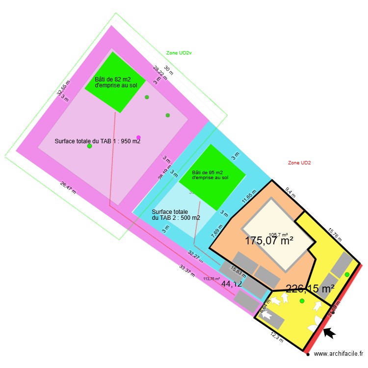 Plan Sete bonnes surfaces TEST DP. Plan de 3 pièces et 623 m2